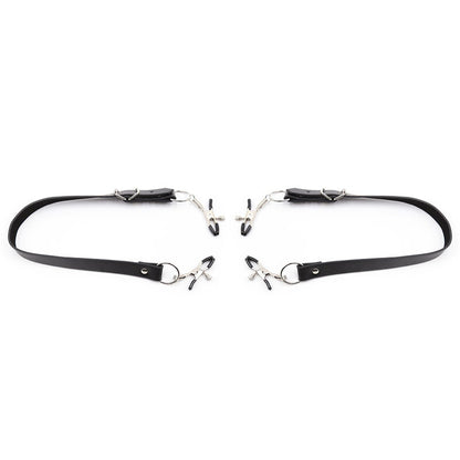 Ohmama Fetish Grampos de Clitóris com Alças de Pernas, detalhe do material PVC e ferro.