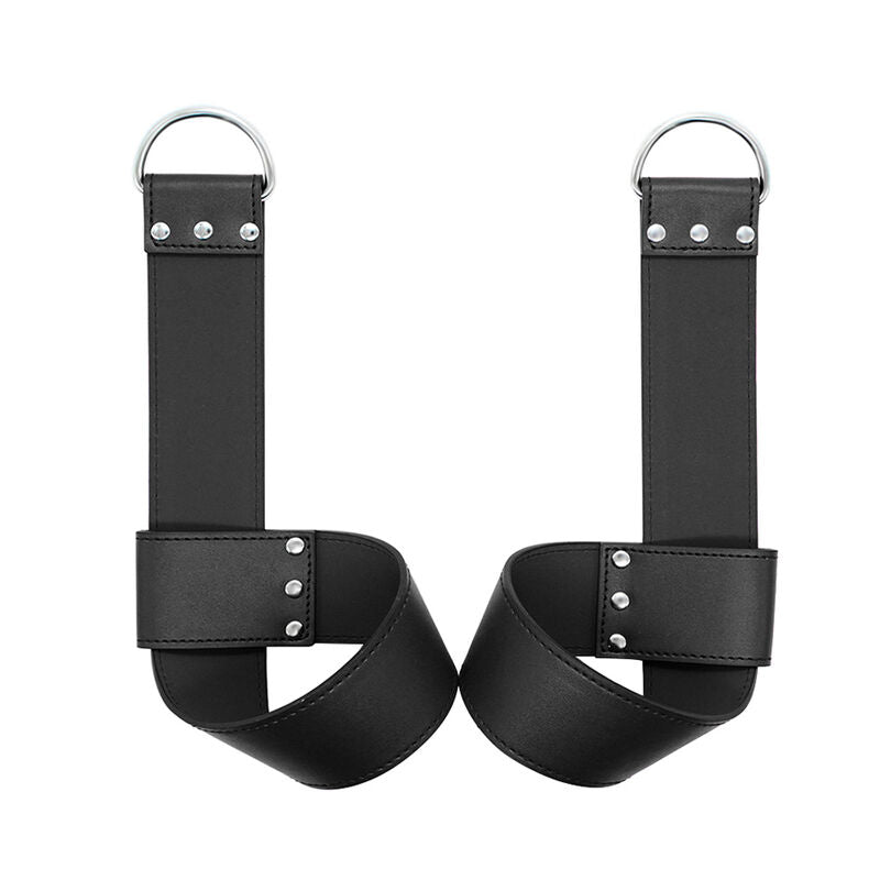 Algemas de Suspensão Ohmama Fetish para Pulso e Tornozelo, detalhe do material PVC e metal.