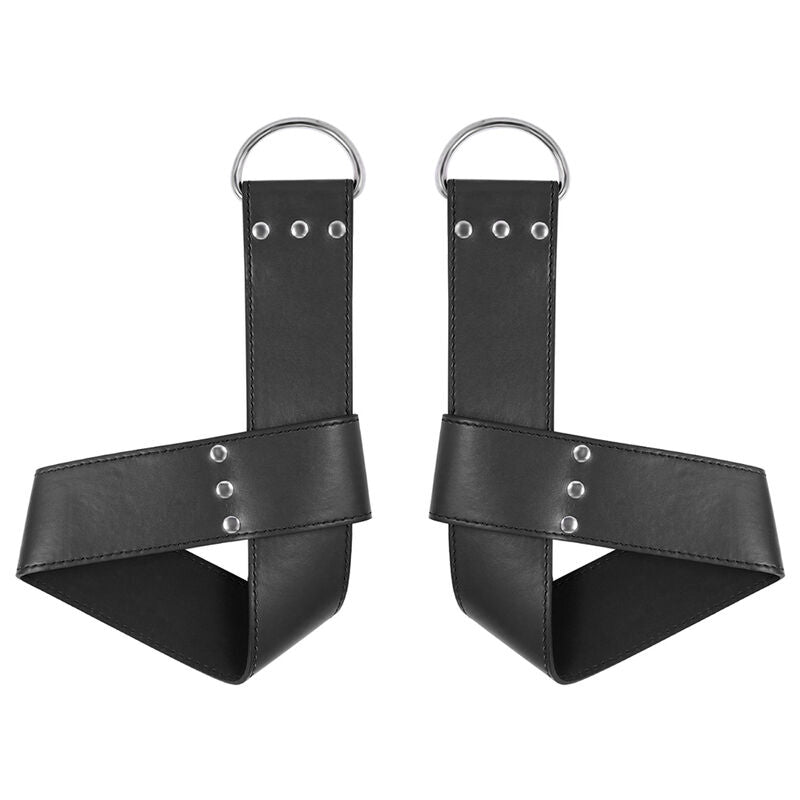 Algemas de Suspensão Ohmama Fetish para Pulso e Tornozelo, detalhe do material PVC e metal.