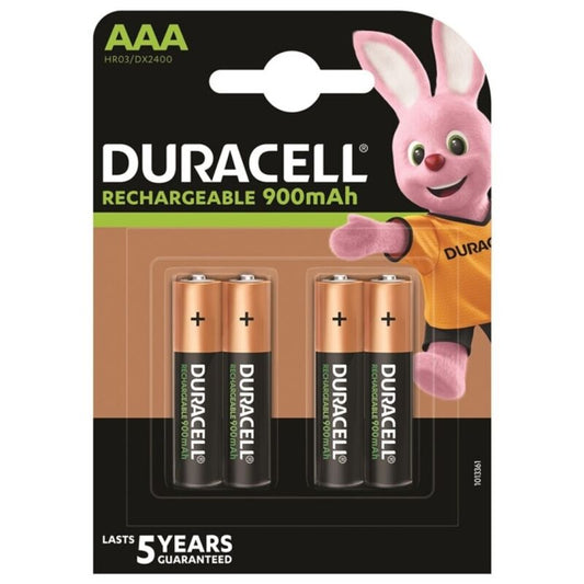 Pack de 4 pilhas recarregáveis Duracell AAA 900mAh.