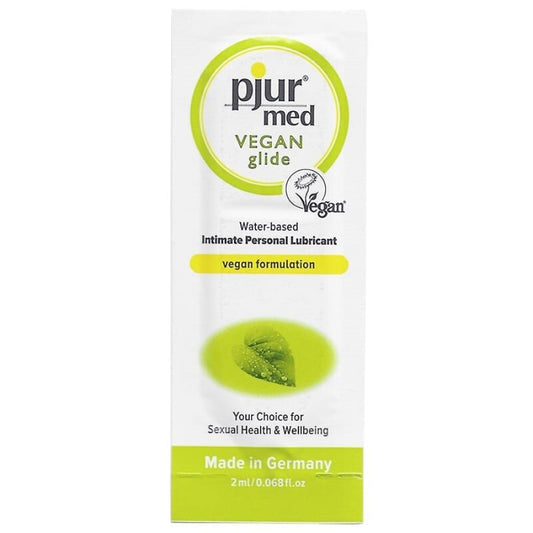 PJUR Med Vegan Glide Lubrificante à base de água 2ml, ideal para lubrificação íntima suave e vegana.