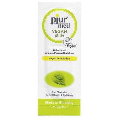 PJUR Med Vegan Glide Lubrificante à base de água 2ml, ideal para lubrificação íntima suave e vegana.