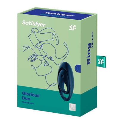 Satisfyer Glorious Duo Anel Vibrador para Casais Azul, mostrando seu design ergonómico e estimulador clitoriano.