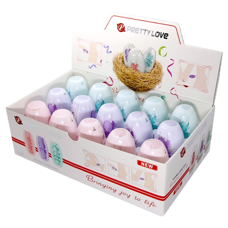 Pack de 15 Ovos Masturbadores PRETTY LOVE Dupla Face com texturas variadas para prazer masculino.