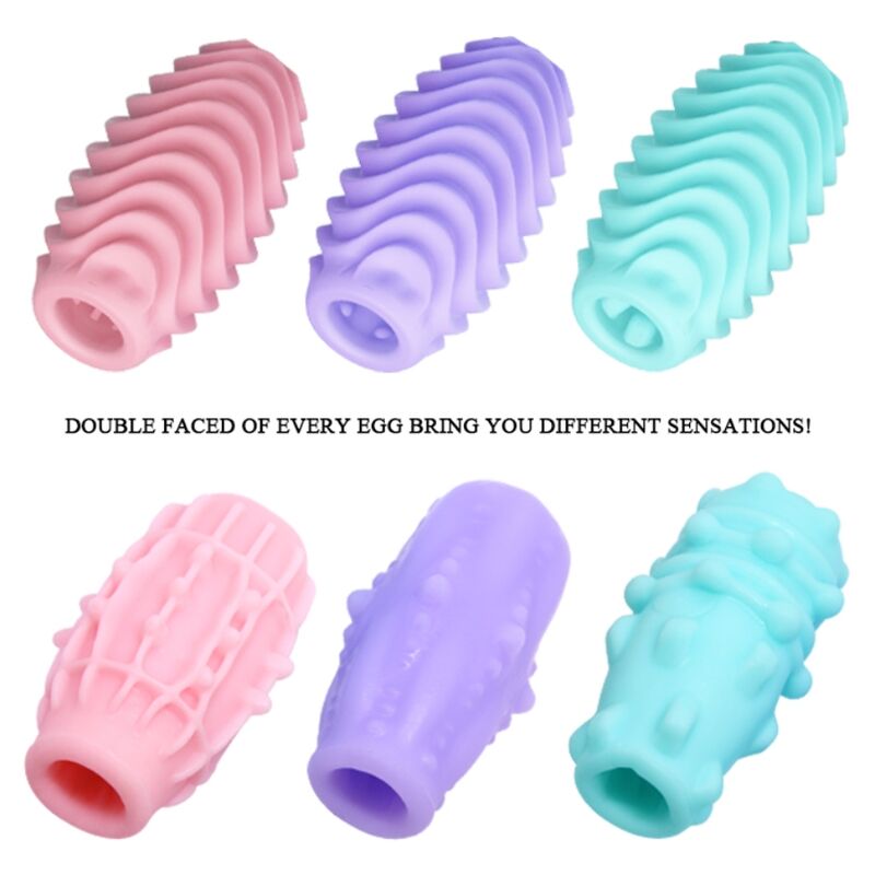 Pack de 15 Ovos Masturbadores PRETTY LOVE Dupla Face com texturas variadas para prazer masculino.