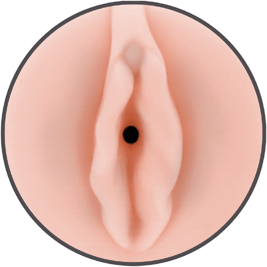 Masturbador masculino Jamyjob com abertura em forma de vagina, exibindo a textura interna.