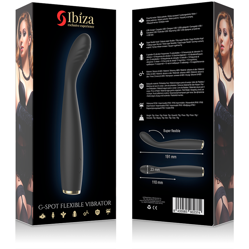 Close-up do vibrador flexível IBIZA para ponto G e clitóris, mostrando o design ergonómico e material de silicone de alta qualidade.