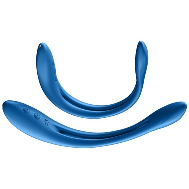 Satisfyer Multi Vibrador Elastic Game Flexível Azul para prazer solo ou a dois, destacando seu design versátil e silicone macio.