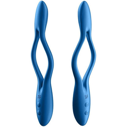 Satisfyer Multi Vibrador Elastic Game Flexível Azul para prazer solo ou a dois, destacando seu design versátil e silicone macio.
