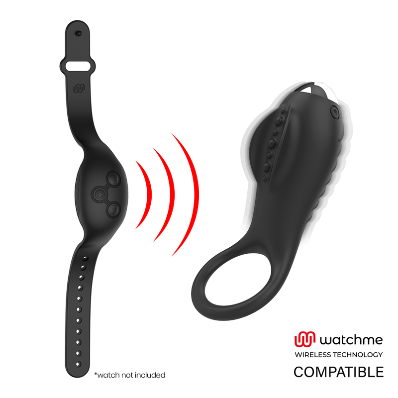 Close-up do anel peniano vibratório BRILLY GLAM Alan com estimulador clitoriano e tecnologia Watchme Wireless