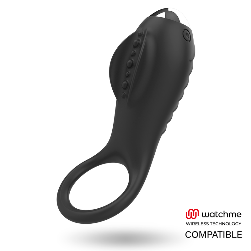 Close-up do anel peniano vibratório BRILLY GLAM Alan com estimulador clitoriano e tecnologia Watchme Wireless
