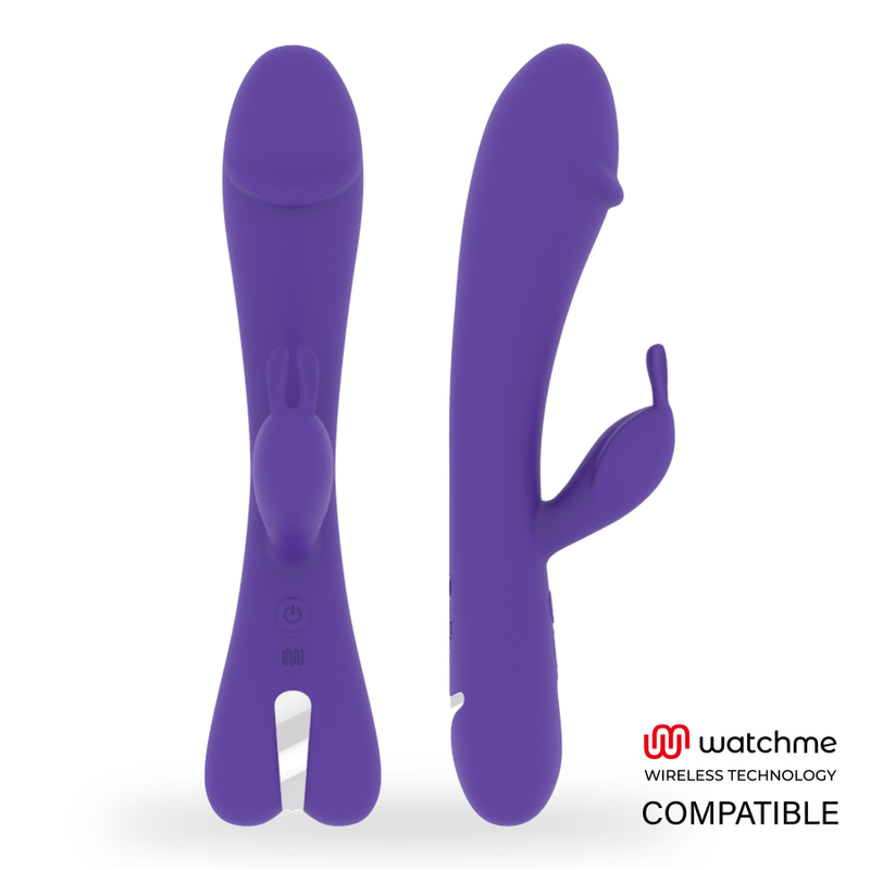 Close-up do Vibrador Coelho MR BOSS Aitor com Watchme Wireless e Dupla Estimulação, mostrando sua textura de silicone e formato ergonómico.
