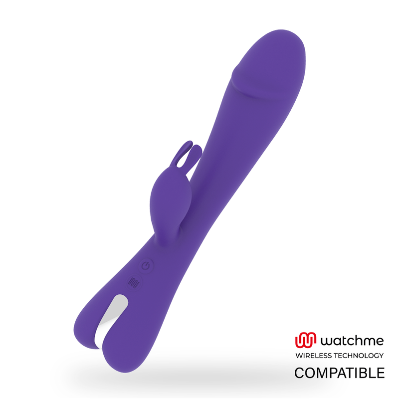 Close-up do Vibrador Coelho MR BOSS Aitor com Watchme Wireless e Dupla Estimulação, mostrando sua textura de silicone e formato ergonómico.