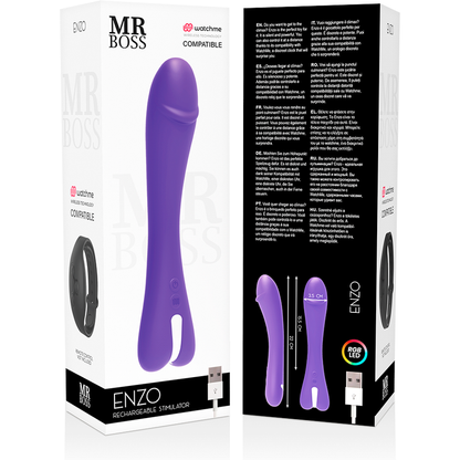 Vibrador MR BOSS Enzo roxo em silicone com tecnologia sem fio Watchme e 10 vibrações