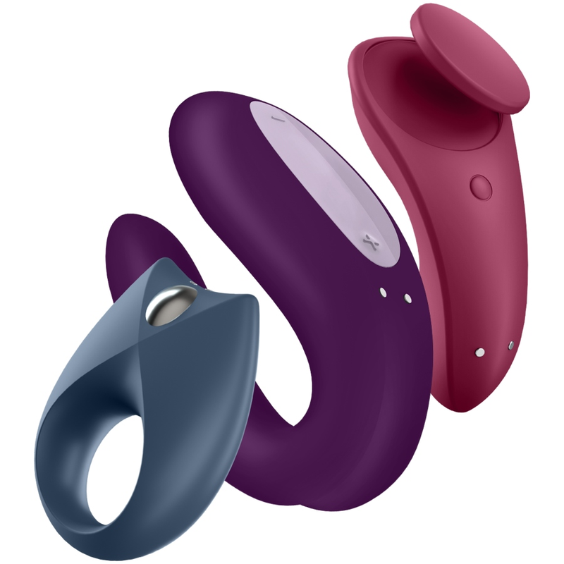 Kit de prazer Satisfyer Partner Box 3 com 3 vibradores para casais controláveis por aplicação.