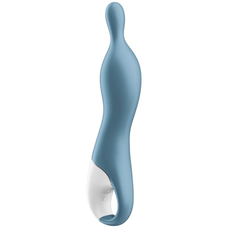 Close-up do Vibrador Satisfyer A-Mazing 1 A-Spot Azul, mostrando seu design ergonómico e material de silicone.
