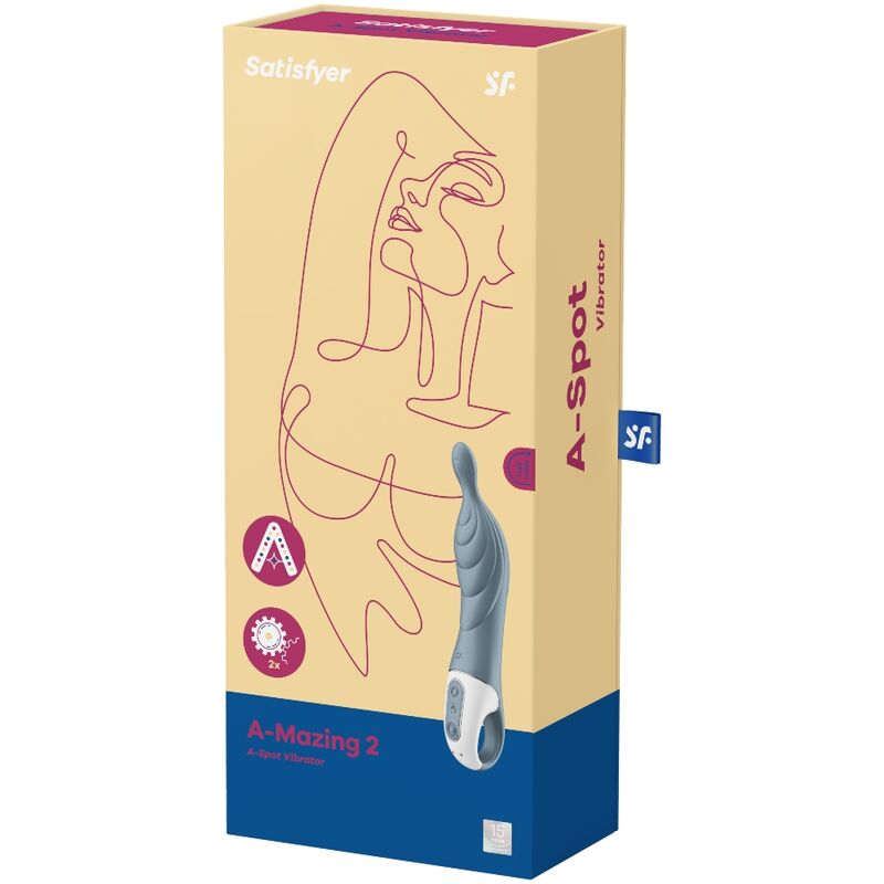 Satisfyer Vibrador A-Mazing 2 para Estimulação Profunda do Ponto A, cinza, com detalhes da haste e painel de controlo.