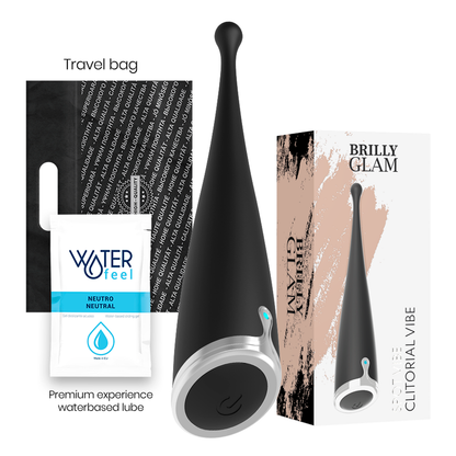 Vibrador clitoriano BRILLY GLAM Spot Vibe preto recarregável com design ergonómico.
