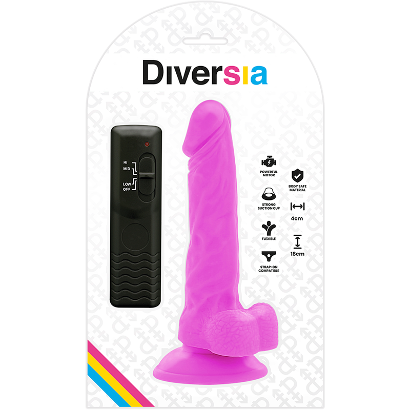 Close-up of the DIVERSIA Dildo Vibratório Flexível Roxo com Controle Remoto 18cm, highlighting its texture and design.