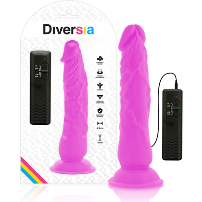 Detalhe do DIVERSIA Vibrador Flexível Vibrante Roxo de 21cm com Controlo Remoto, mostrando seu design e textura.