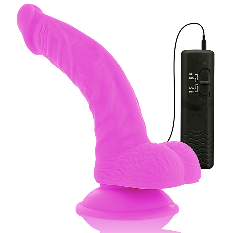 Close-up of the DIVERSIA Vibrador Flexível Com Controlo Remoto Roxo 21.5 CM, showing its flexible shaft, remote, and suction cup.