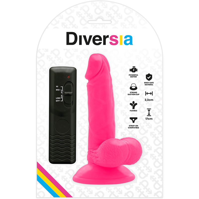 Vibrador DIVERSIA Flexível Rosa com Controlo Remoto de 17cm, ideal para prazer versátil.