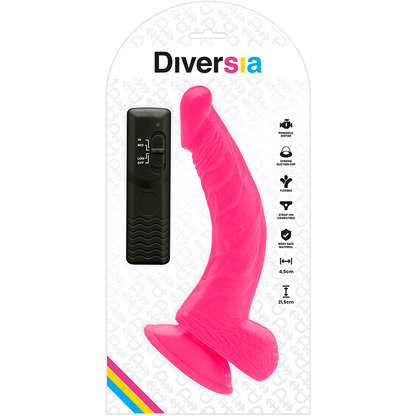 Detalhe do DIVERSIA Vibrador Flexível com Cabo Rosa 21.5 cm, mostrando sua cor e design.