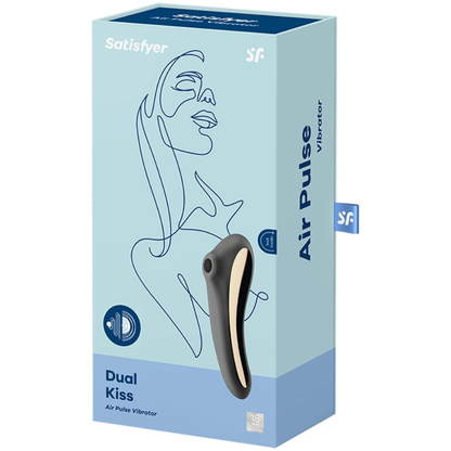 Satisfyer Vibrador Dual Kiss Pulso de Ar e Vibração Preto, mostrando design elegante e cabeça de estimulação.