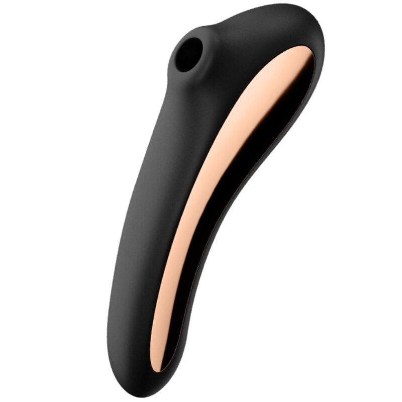 Satisfyer Vibrador Dual Kiss Pulso de Ar e Vibração Preto, mostrando design elegante e cabeça de estimulação.