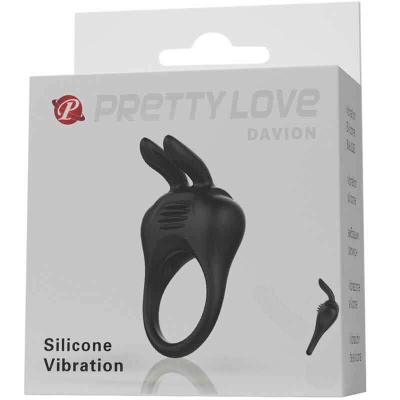 Close-up do Anel Vibrador PRETTY LOVE Davion com Estimulador Clitoriano Coelho, mostrando o design e as características vibratórias.