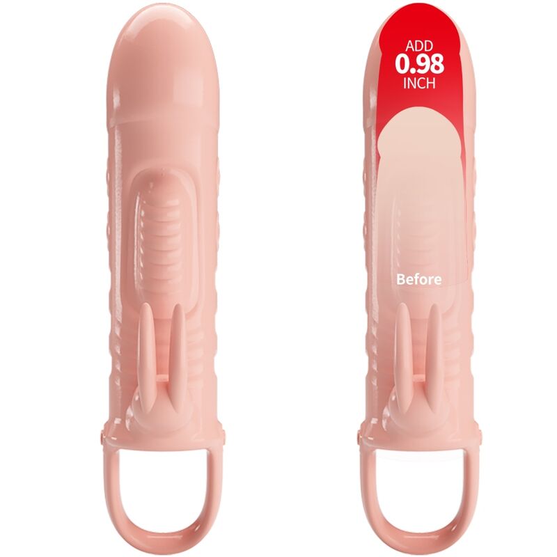Close-up da Bainha Vibratória para Pénis Coelho Natural Sloane da PRETTY LOVE, destacando o design e o vibrador.