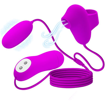 Close-up da PRETTY LOVE Bala Vibratória com Ventosa, mostrando o design e a textura em silicone roxo para estimulação clitoriana.