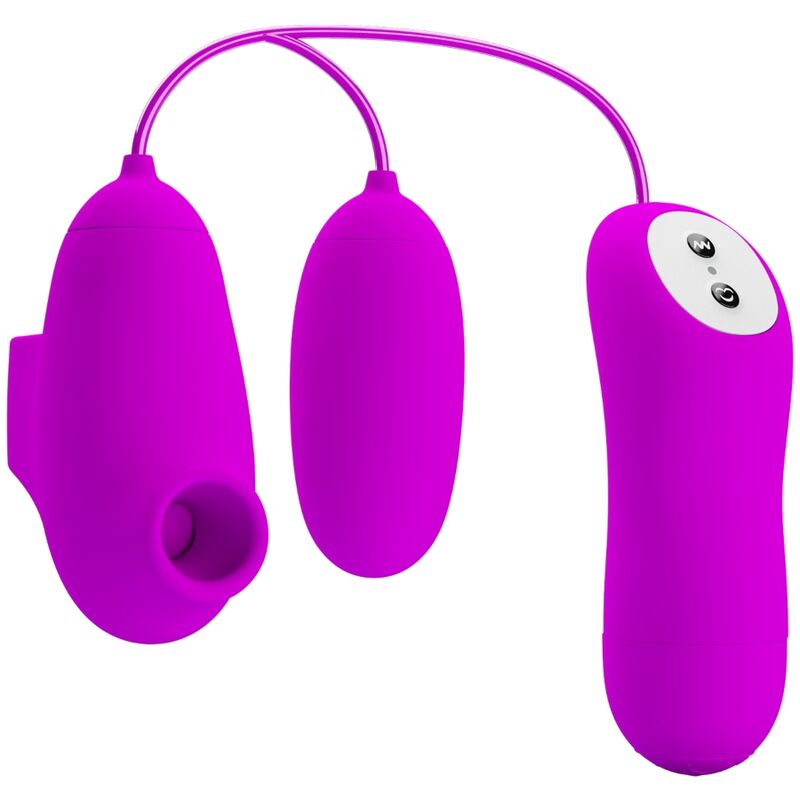 Close-up da PRETTY LOVE Bala Vibratória com Ventosa, mostrando o design e a textura em silicone roxo para estimulação clitoriana.