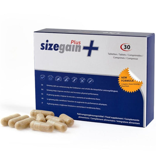 Embalagem de 500 COSMETICS Comprimidos SizeGain Plus para aumento peniano e potência sexual.