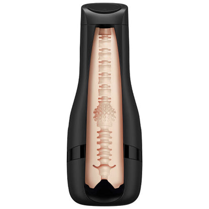Imagem detalhada da Satisfyer Men Sleeve Tri Delícias, mostrando suas três texturas internas para estimulação masculina.