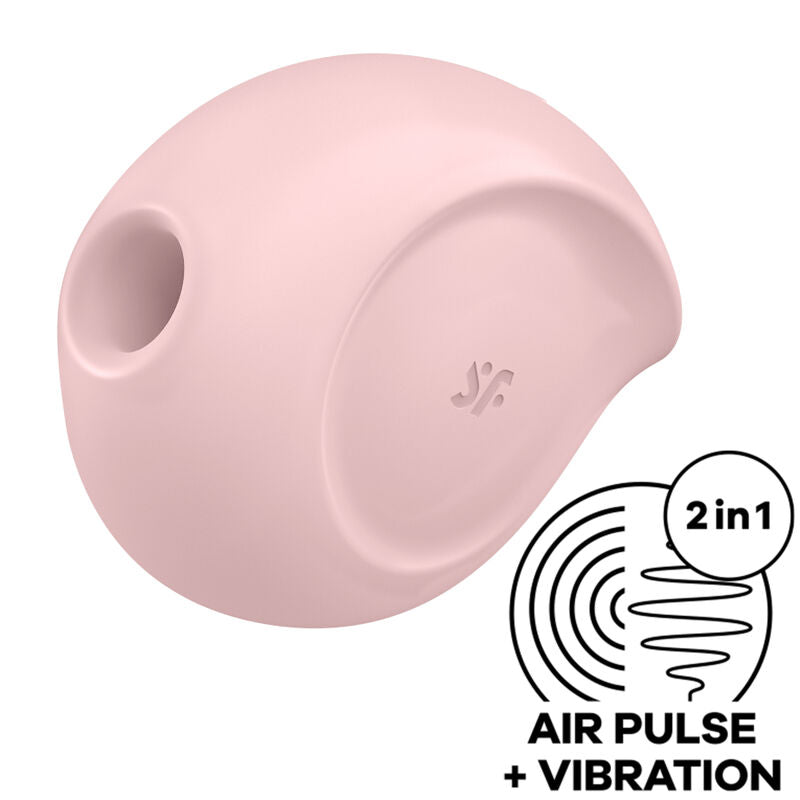 Satisfyer Sugar Rush Estimulador de Pulso de Ar e Vibrador Duplo Rosa, detalhe do design e da porta de carregamento.
