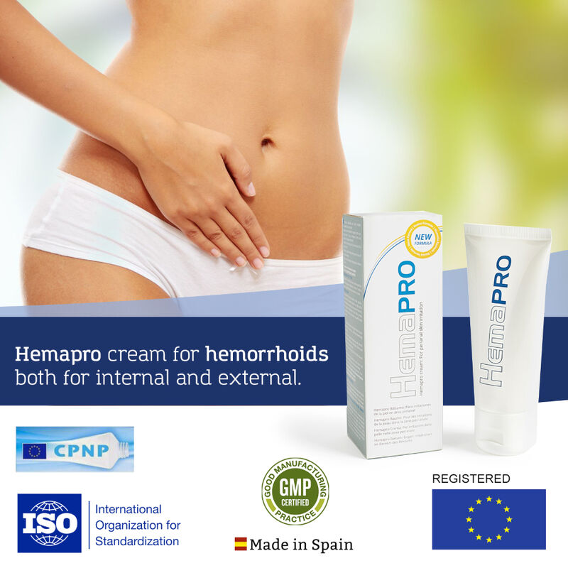 Embalagem do 500 COSMETICS Hemapro Creme para Hemorróidas, mostrando o tubo e a marca.