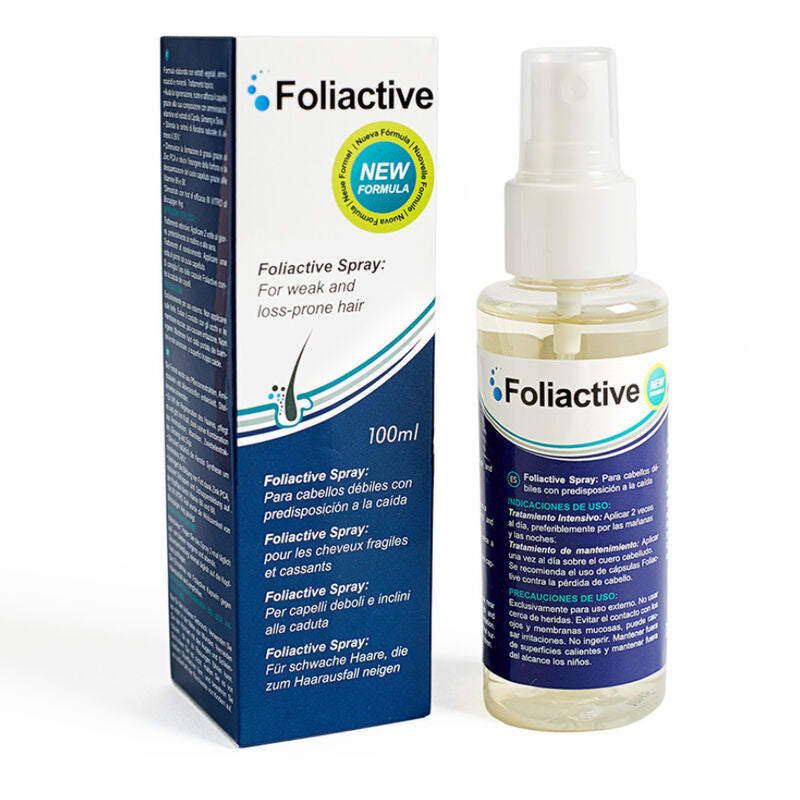 500 COSMETICS Foliactive Spray para prevenção da queda e estimulação do crescimento capilar, embalagem de 100ml.