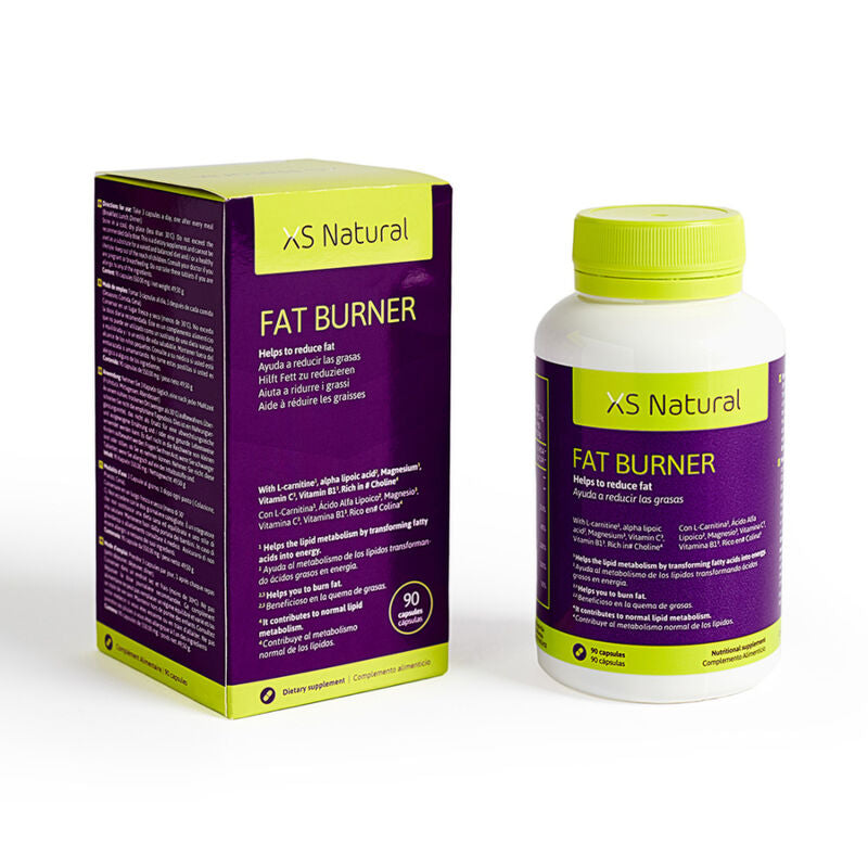 Embalagem do suplemento 500 COSMETICS XS Natural Fat Burner para perda de peso.
