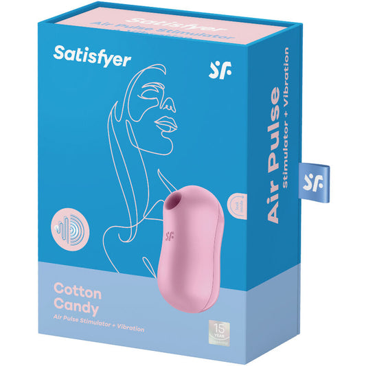 Close-up do Satisfyer Estimulador e Vibrador de Pulso de Ar Cotton Candy Lilás, mostrando seu design ergonômico e cor vibrante.