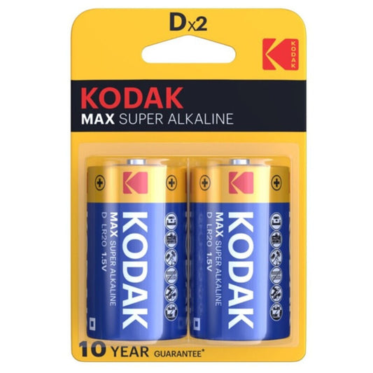 Bateria Alcalina KODAK MAX D LR20, Pack de 2 unidades para dispositivos eletrónicos.