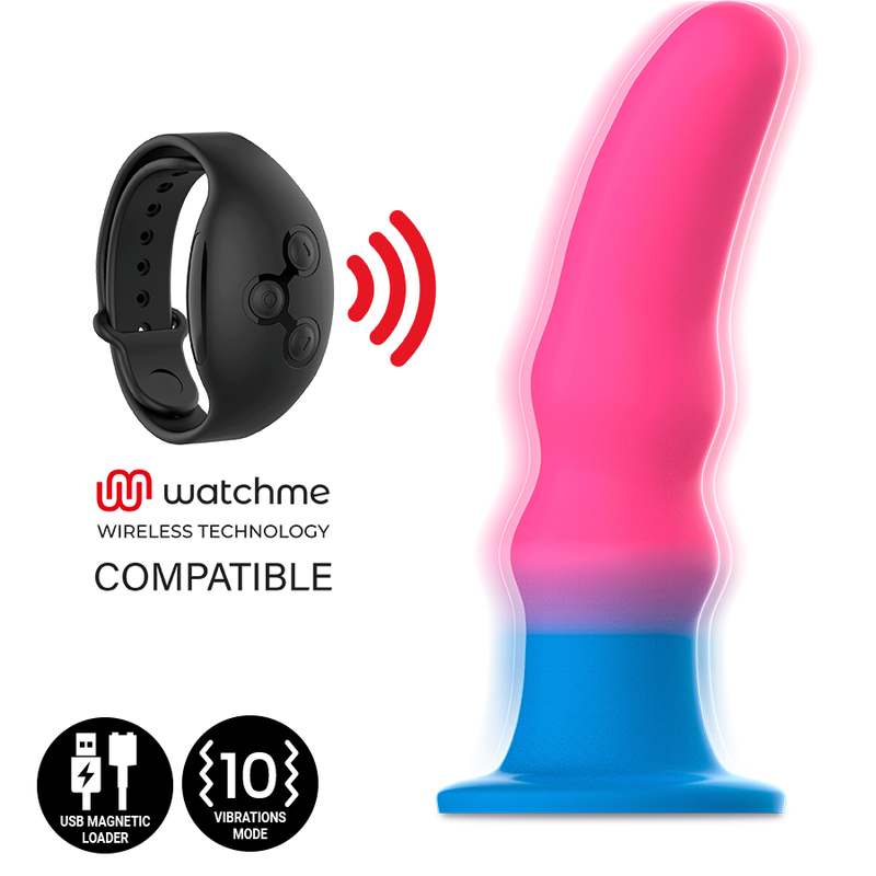 Close-up do Dildo Vibratório Anal MYTHOLOGY Kuno Utopia M com design neon e detalhes para estimulação.