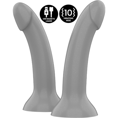 Close-up do Dildo Vibrador MYTHOLOGY Rune Majestic S, mostrando seu acabamento iridescente e design ergonómico.