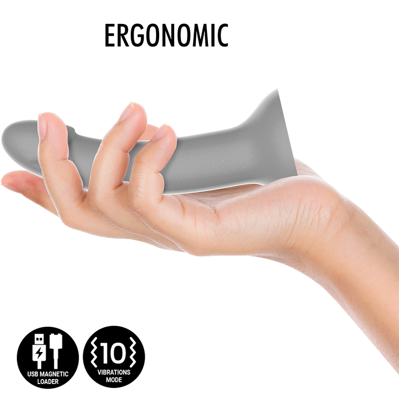 Close-up do Dildo Vibrador MYTHOLOGY Rune Majestic S, mostrando seu acabamento iridescente e design ergonómico.