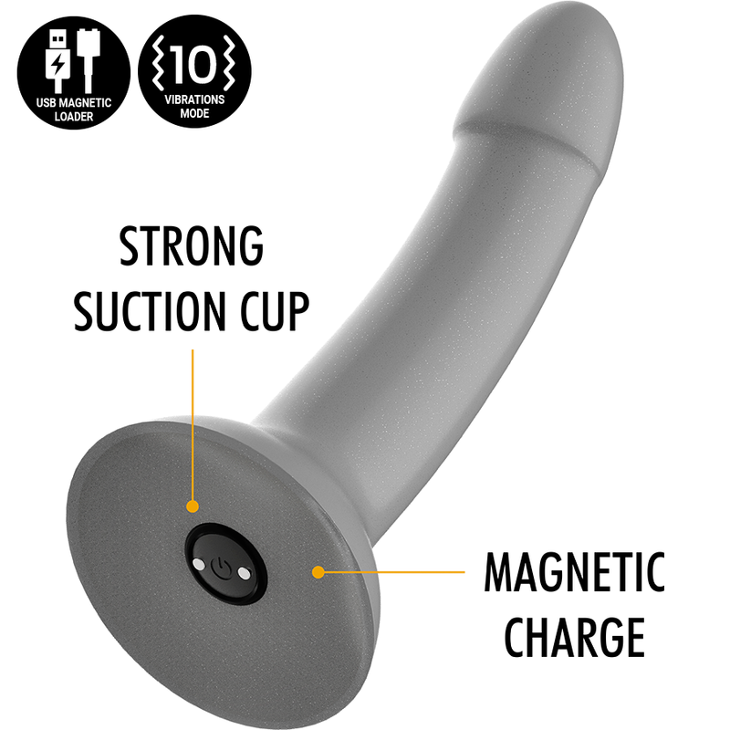 Close-up do Dildo Vibrador MYTHOLOGY Rune Majestic S, mostrando seu acabamento iridescente e design ergonómico.