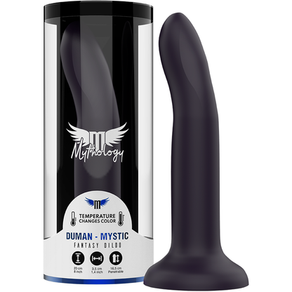 Close-up do Dildo MYTHOLOGY Duman Místico L, mostrando a sua textura de silicone e a cor em mudança.