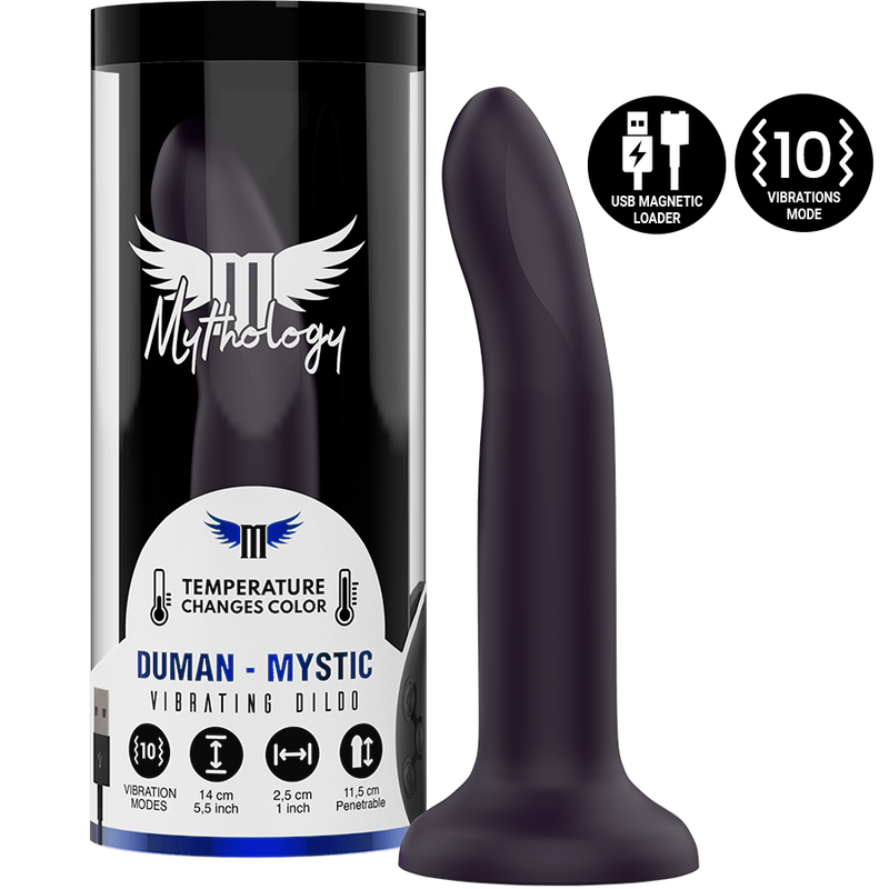 Dildo vibratório MYTHOLOGY Duman Mystic S que muda de cor com temperatura, compatível com Watchme.