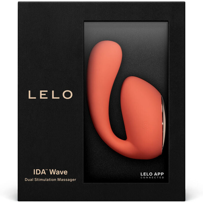 Lelo IDA Wave Massageador para Casais App WaveMotion Coral, detalhe do design e funcionalidades de prazer dual