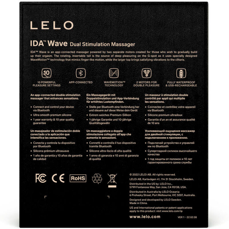 Lelo IDA Wave Massageador para Casais App WaveMotion Coral, detalhe do design e funcionalidades de prazer dual