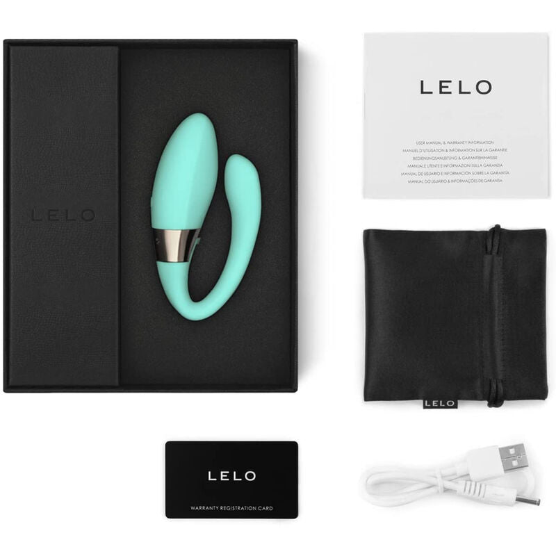 Lelo TIANI Harmony massageador de casal aqua, exibindo design ergonómico e botões de controlo.